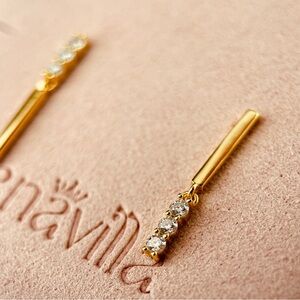💎SALE💎14K Gold Plated S925 Bar Drop Moissanite Diamond Stud Earrings